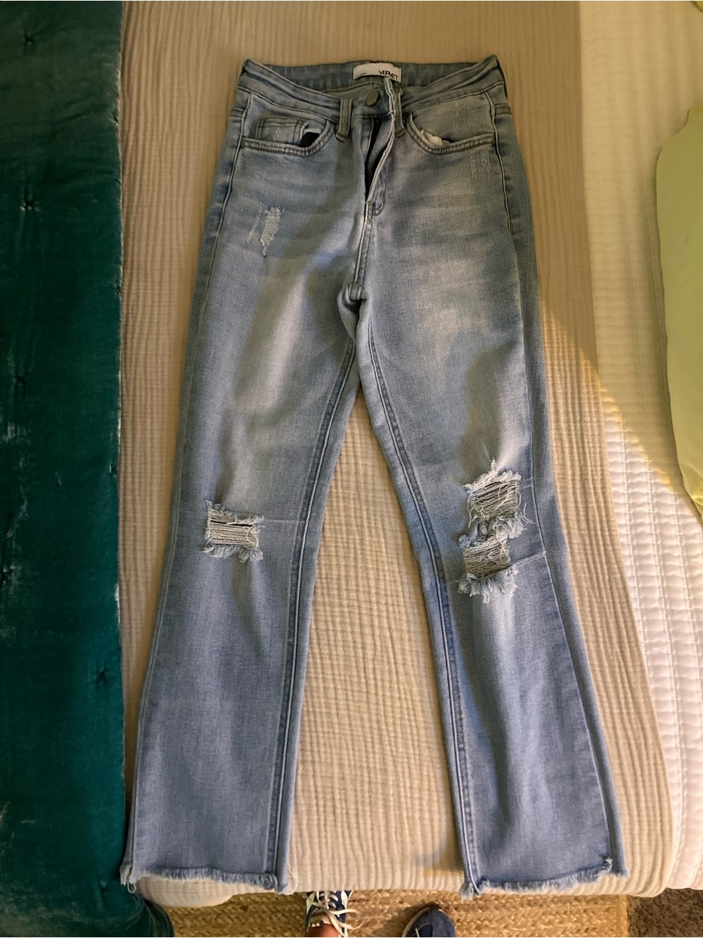 Light Wash Distressed Flare Jeans - Women